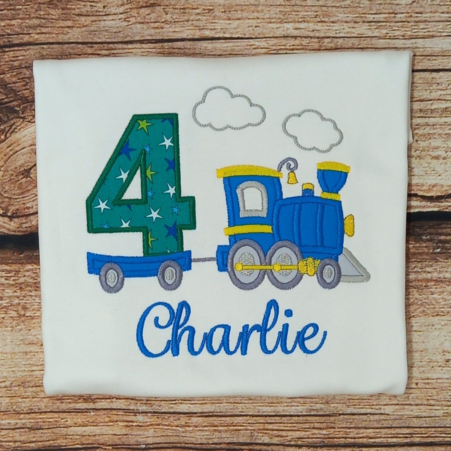 Childrens personalised train birthday tshirt, childs embroidered train top, kids birthday gift, railway tshirt, Personalised gift for kids