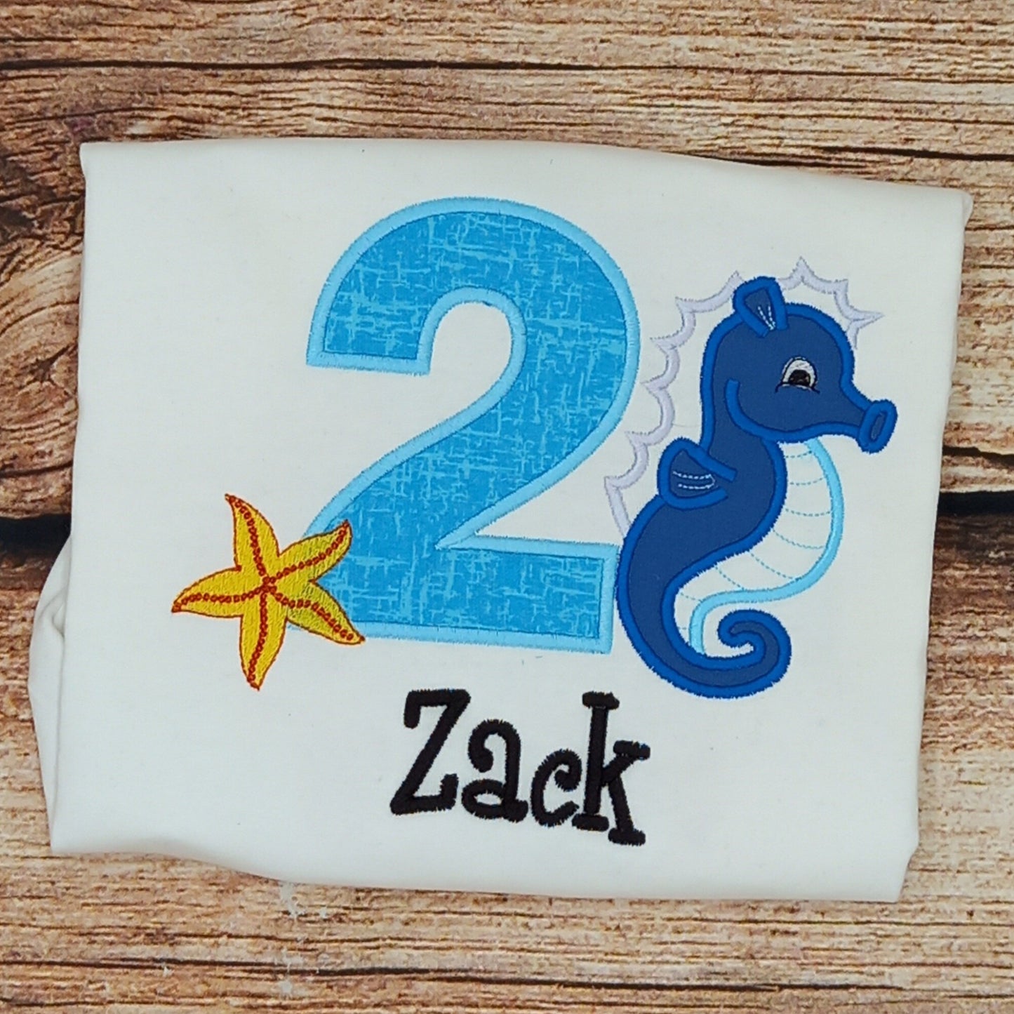 Childrens personalised birthday tshirt, Childs seahorse birthday shirt, kids embroidered under the sea top, personalised gift for kids