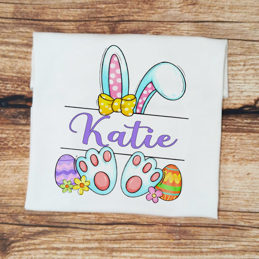 Childrens personalised easter tshirt, customised easter clothing, Easter rabbit top, kids easter tee, childs personalised easter gift