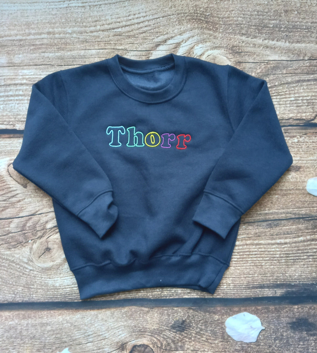 Childrens personalised sweater, Childs embroidered jumper, kids rainbow letter sweatshirt, personalised gift , childrens clothing