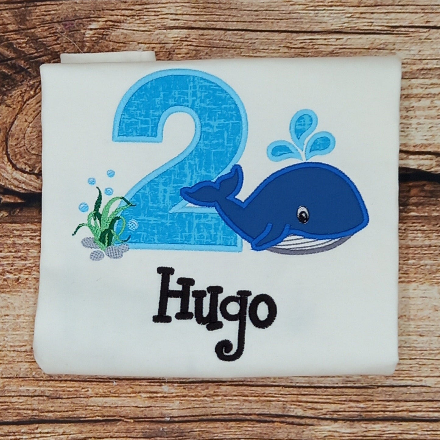 Childrens personalised birthday tshirt, Childs whale birthday shirt, kids embroidered under the sea top birthday clothing, personalised gift