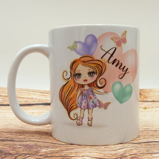 Personalised mug, hearts and butterflies cup, girl coffee mug, customised drinkware, personalised gift for her