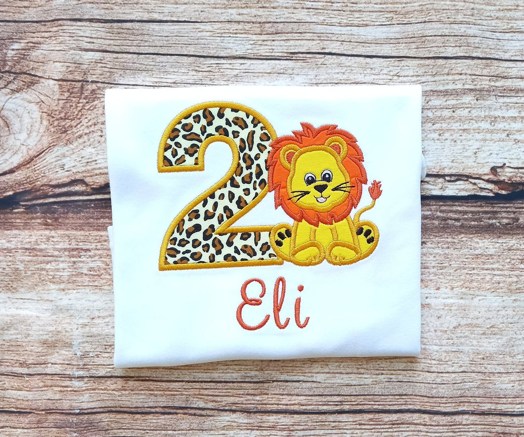 Childrens personalised birthday tshirt, kids lion top, childs embroidered jungle animal shirt, safari birthday outfit, personalised gift