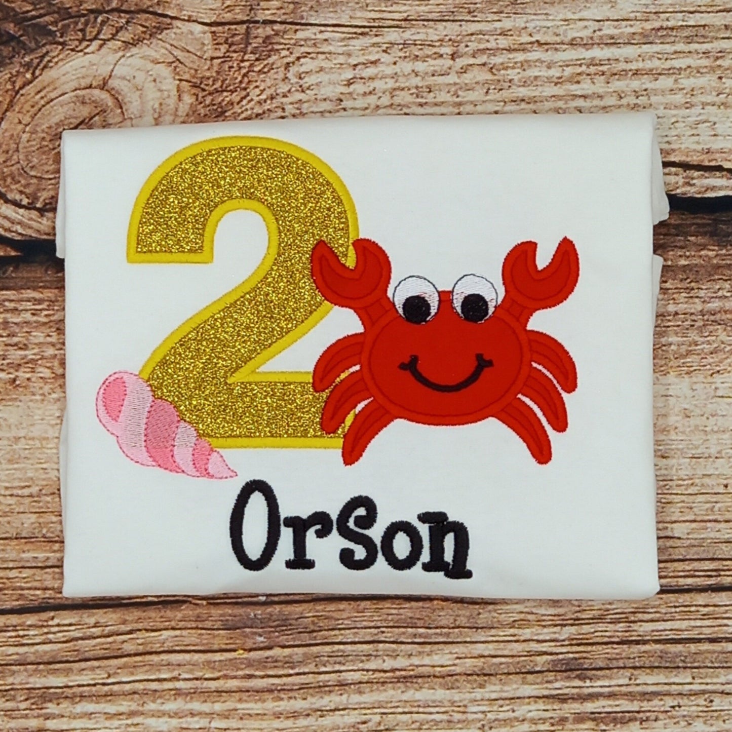 Childrens personalised birthday tshirt, Childs crab birthday shirt, kids embroidered under the sea top, birthday clothing, personalised gift