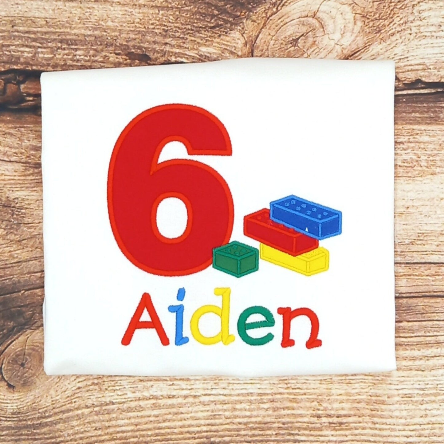 Childrens personalised birthday tshirt, kids building blocks t-shirt, childs embroidered stacking bricks top, personalised gift,