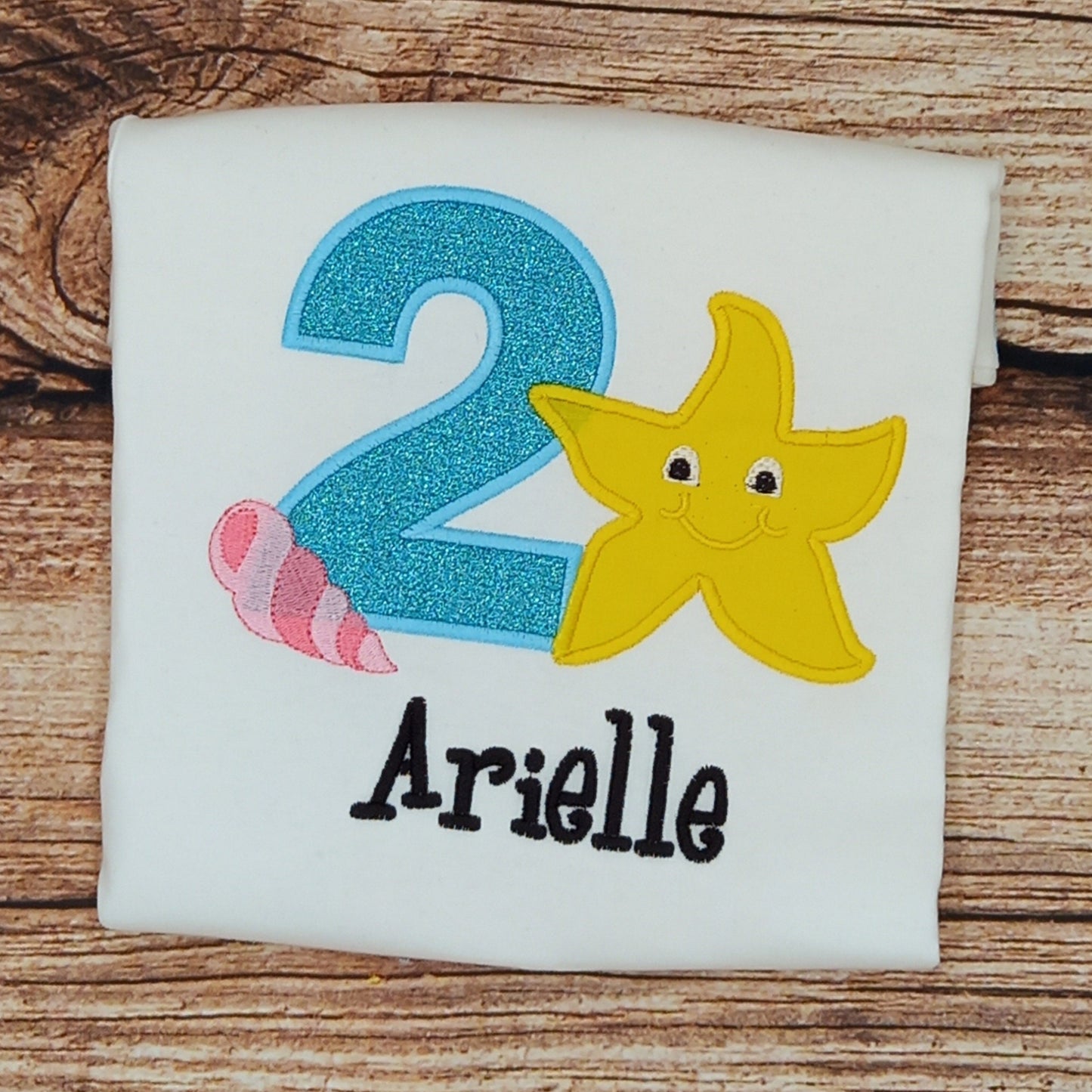 Childrens personalised birthday tshirt, Childs starfish birthday shirt, kids embroidered under the sea top, birthday clothing,  gift