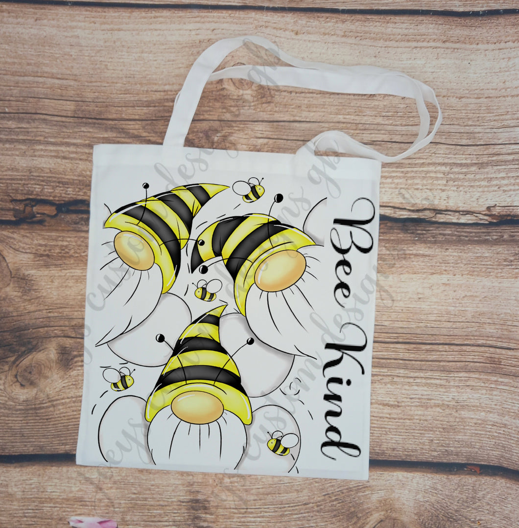 Bee kind tote bag, Bee canvas shopping bag, Bee kind reusable tote, long handled tote, gnome casual bag, polyester beach bag, gift