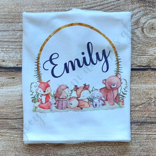 Personalised baby blanket, Childs personalised animal blanket, Forest animal blanket, nursery decor, baby shawl, baby gift, baby shower gift