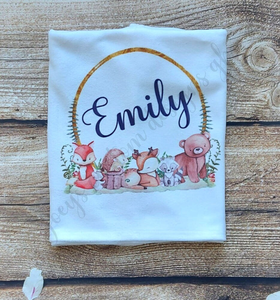 Personalised baby blanket, Childs personalised animal blanket, Forest animal blanket, nursery decor, baby shawl, baby gift, baby shower gift