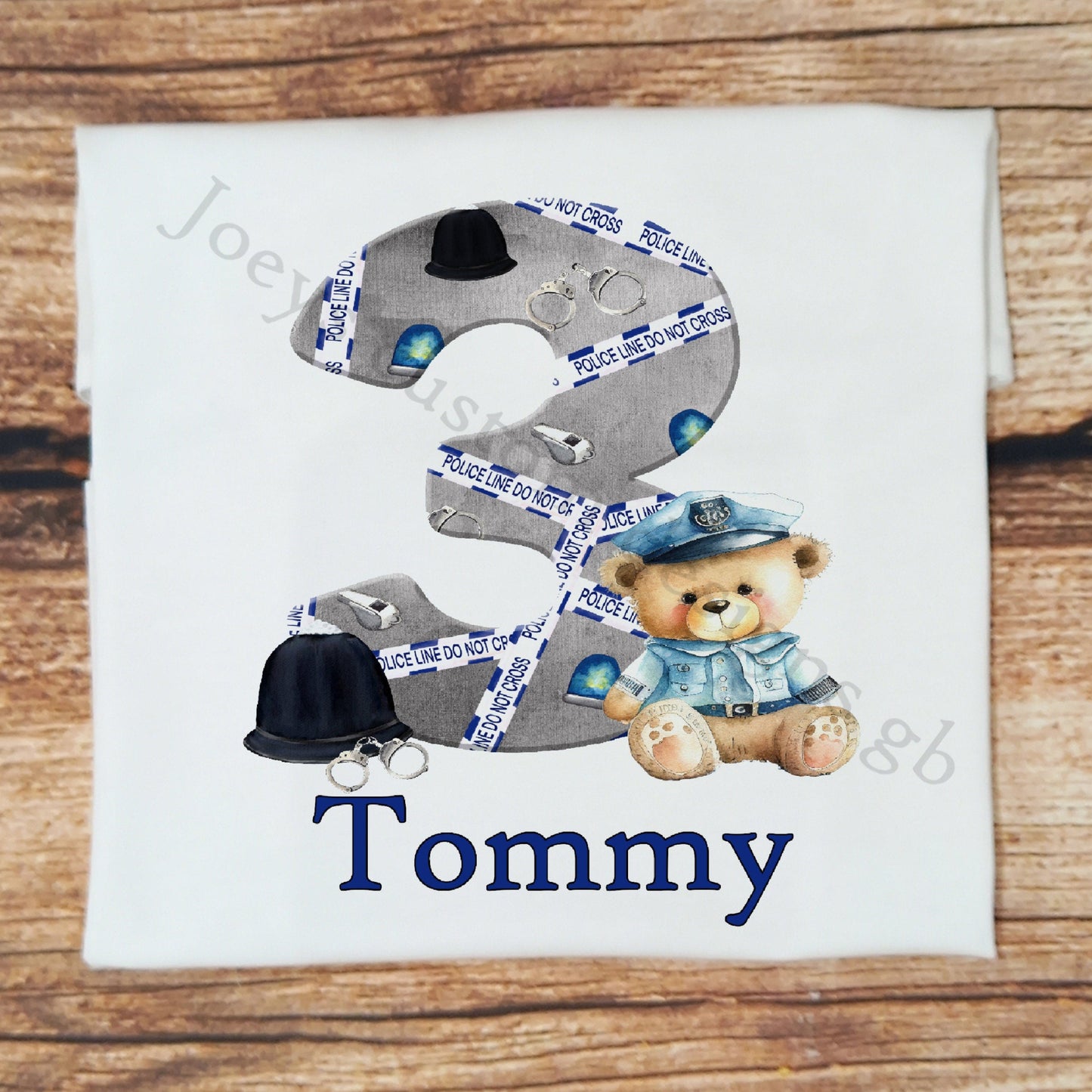 Childrens personalised birthday tshirt, Kids police birthday top, Childs police teddy birthday tee, policeman theme birthday clothes