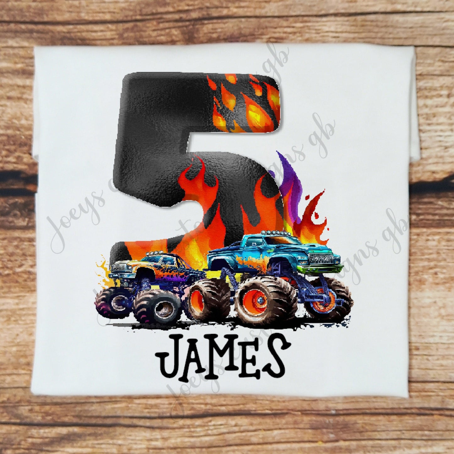 Childrens personalised birthday tshirt, Monster truck birthday top, childs personalised monstertruck shirt, Vehicle birthday gift for kids