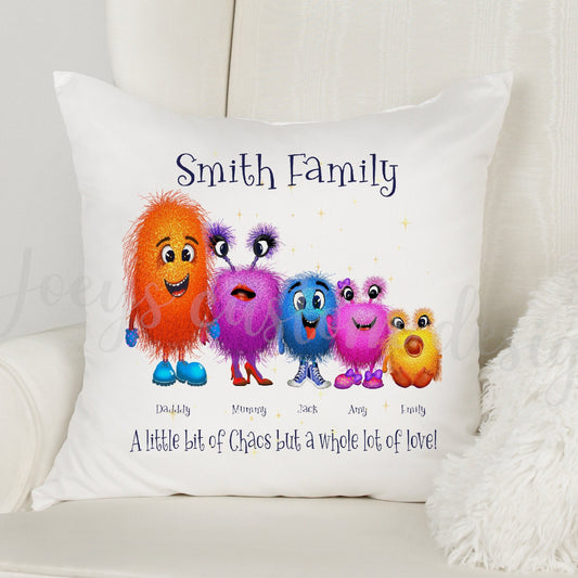 Monster family cushion, Personalised cushion cover, family throw cushion, living room decor, new home gift