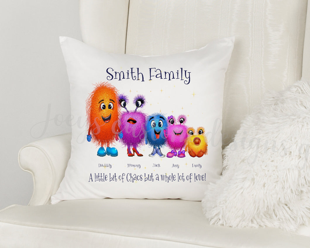 Monster family cushion, Personalised cushion cover, family throw cushion, living room decor, new home gift